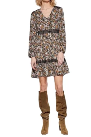 Rochie dama florala - maneci lungi - multicolor - poliester -