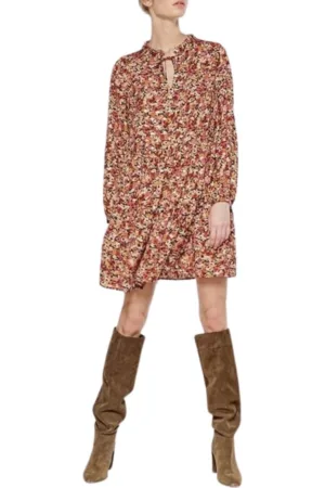 Rochie dama flori - evazata - multicolor - poliester