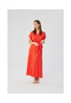 Rochie dama - maxi cu maneci scurte si maneci deschise - Poliester - Negru