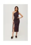 Rochie dama - midi cu imprimeu si decolteu in forma de lacrima - Poliester - Negru - 32878