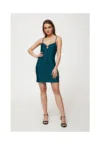 Rochie dama - mini metalica cu aplicatii decorative - Poliester - Albastru
