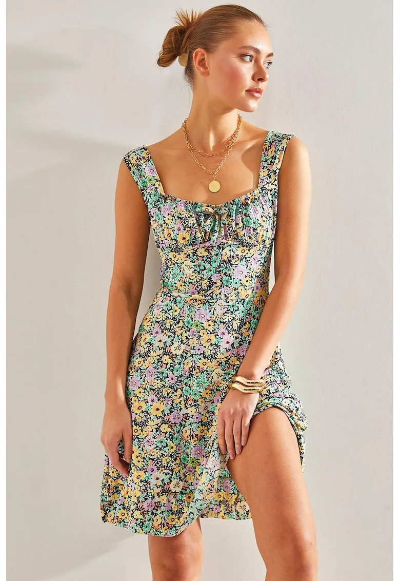 Rochie dama - poliester/elastan - model floral - multicolor