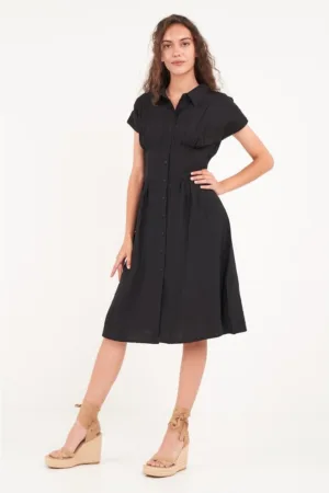 - Rochie dama tip camasa (Culoare: BLACK - Marime: XS/34)