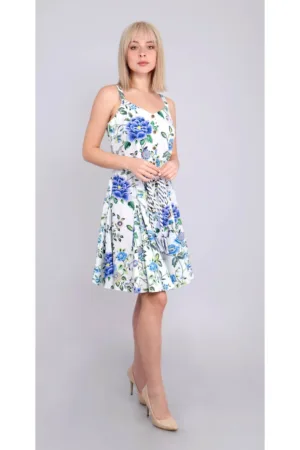 Rochie de bumbac cu imprimeu floral si decolteu sweetheart