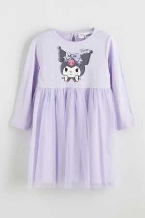 Rochie de bumbac cu insertie din tul