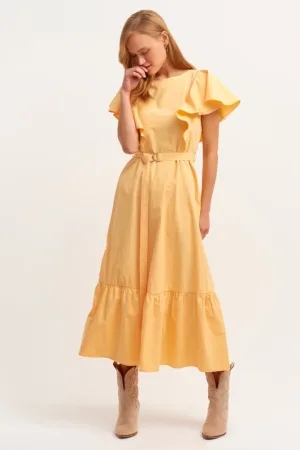 Rochie de bumbac cu maneci butterfly - Galben deschis -