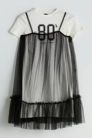 Rochie de bumbac cu tul
