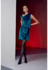 Rochie de catifea cu cordon in talie