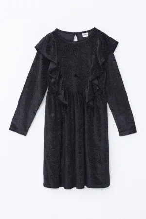 Rochie de catifea cu volane
