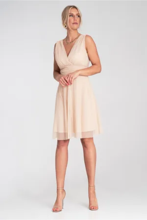 Rochie de cocktail eleganta - din plasa - bej -
