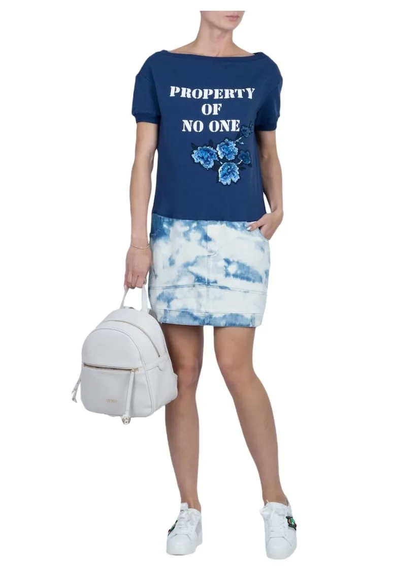 Rochie de dama bleumarin - bumbac si elastan - cu imprimeu si paiete - stil de viata -