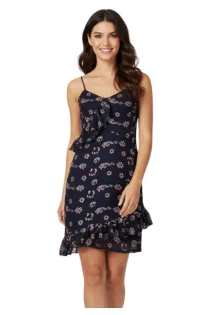 Rochie de dama  mini din dantela asimetrica bleumarin