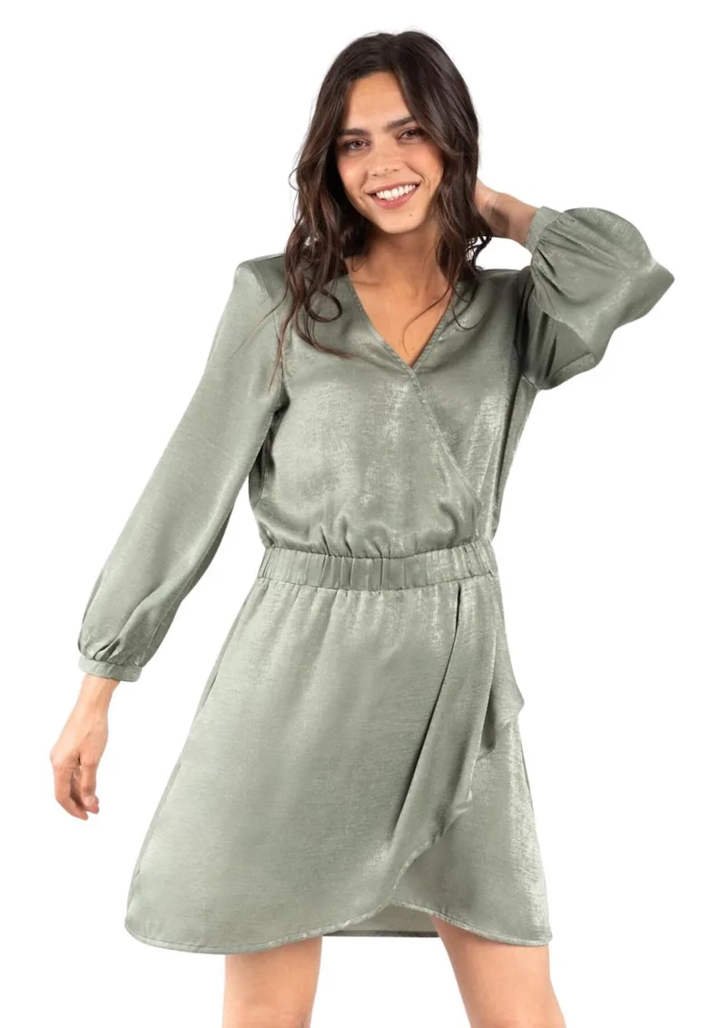 Rochie de dama verde - scurta - maneci lungi - poliester -