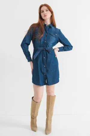Rochie de denim cu maneci lungi