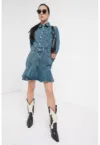 Rochie de denim cu terminatie cu volane