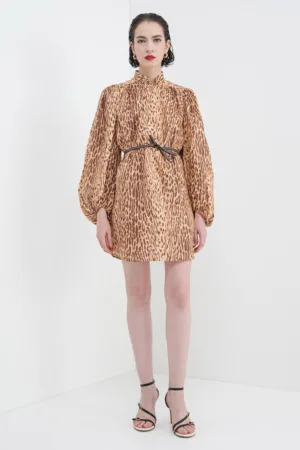 Rochie de in cu animal print si guler scurt