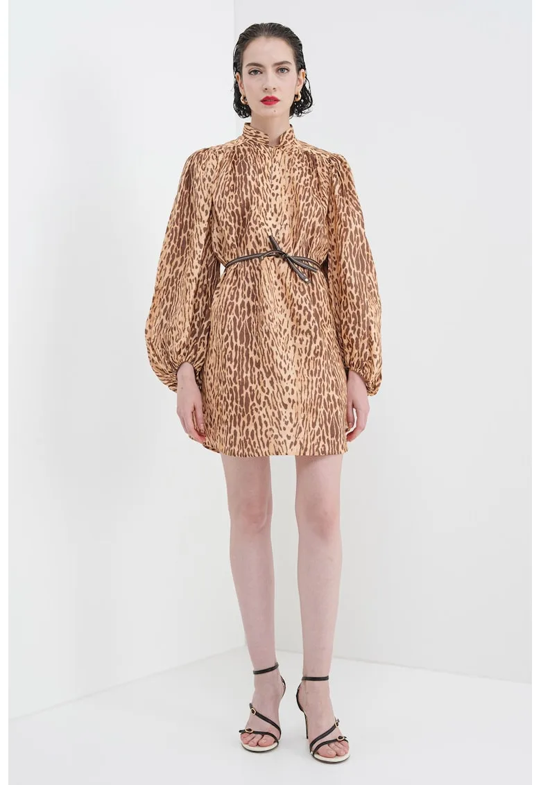 Rochie de in cu animal print si guler scurt