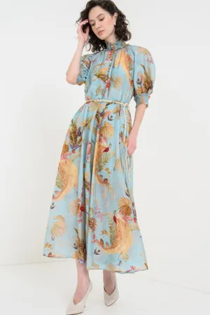 Rochie de matase cu imprimeu si croiala A