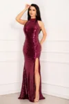Rochie de nasa tip sirena din paiete cu model deosebit din pietre bordo