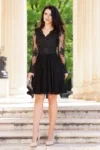 Rochie de ocazie Destiny baby doll neagra cu bust si maneci brodate
