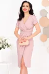 Rochie de ocazie Gertrud roz conica cu maneci tip lalea