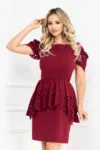 Rochie de ocazie Livia bordo cu peplum si material perforat By InPuff