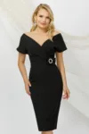 Rochie de ocazie Pretty Girl midi tip creion neagra cu bust petrecut