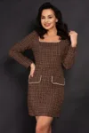 Rochie de ocazie Raissa maro din tweed cu perlaje decorative