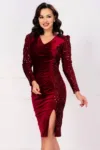 Rochie de ocazie Sammy bordo cu fronseuri si paiete pe o parte