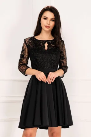 Rochie de ocazie Xenia neagra in clos cu broderie pretioasa si perle