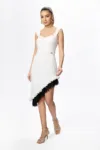 Rochie de ocazie asimetrica cu bretele Volante Alba
