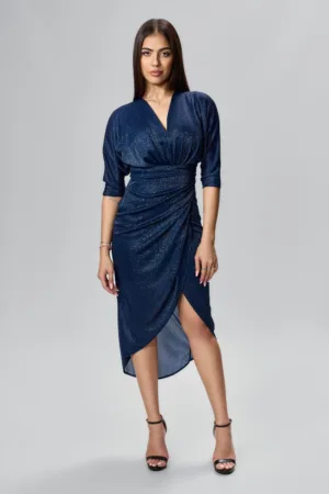 Rochie de ocazie asimetrica cu glitter Hessa Bleumarin