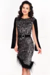 Rochie de ocazie asimetrica cu paiete argintii