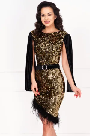 Rochie de ocazie asimetrica cu paiete aurii