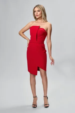 Rochie de ocazie asimetrica cu umerii goi Evolette Rosie