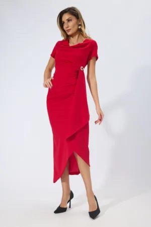 Rochie de ocazie asimetrica cu volan din talie Madena Rosie