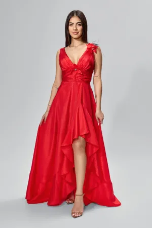 Rochie de ocazie asimetrica din voal satinat Santina Rosie