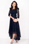 Rochie de ocazie bleumarin asimetrica Francesca cu model din catifea