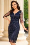 Rochie de ocazie conica bleumarin Bahar cu aplicatii pretioase