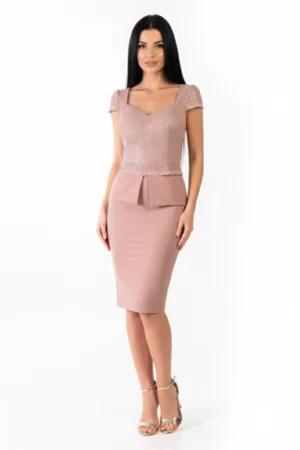 Rochie de ocazie conica de lungime midi de culoare roz pudra