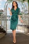 Rochie de ocazie conica verde Catlyn cu bust din flori brodate