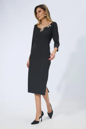 Rochie de ocazie cu bretele subtiri si crepeu Ninette Neagra
