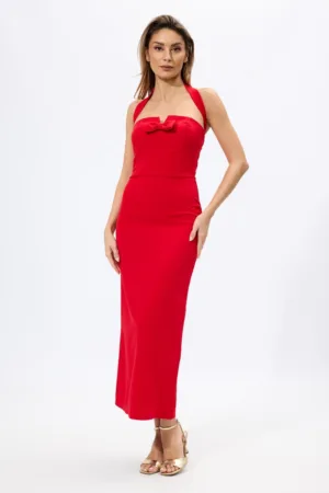 Rochie de ocazie cu croi drept accesorizata cu funda la bust Keylee Rosie