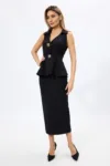 Rochie de ocazie cu croi drept si peplum in talie Maggie Neagra