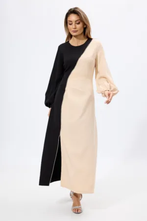 Rochie de ocazie cu croi in clos accesorizata cu strass-uri Senna Bicolora