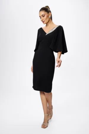 Rochie de ocazie cu maneci tip fluture si strass-uri Tosca Neagra