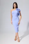 Rochie de ocazie cu model one shoulder si floare 3D Aritina Lila