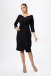 Rochie de ocazie cu model petrecut si flori 3D in talie Romeea Neagra