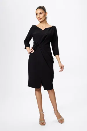 Rochie de ocazie cu model petrecut si flori 3D in talie Romeea Neagra