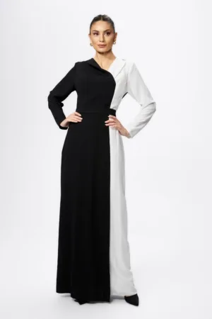 Rochie de ocazie cu model petrecut si strass-uri in talie Velia Bicolora